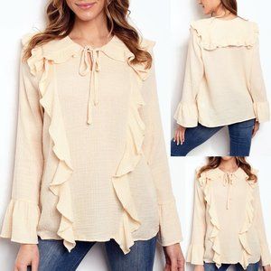 NEW Cream Cotton Gauzy Peter Pan Collar Ruffle Top